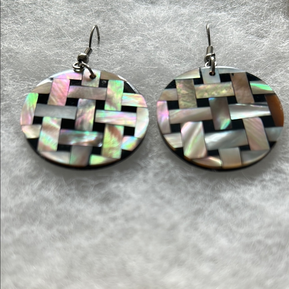 Silver and Black Woven Disc Earrings